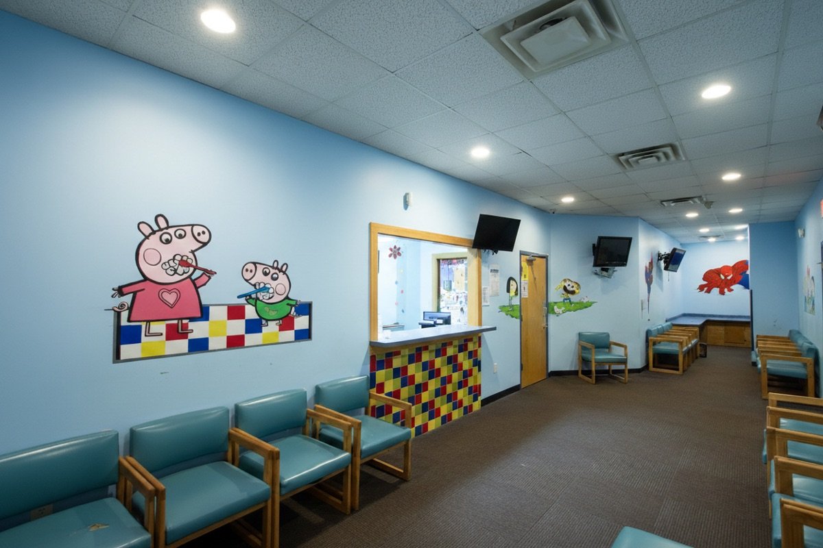 Winston-Salem waiting room with Peppa Pig mural